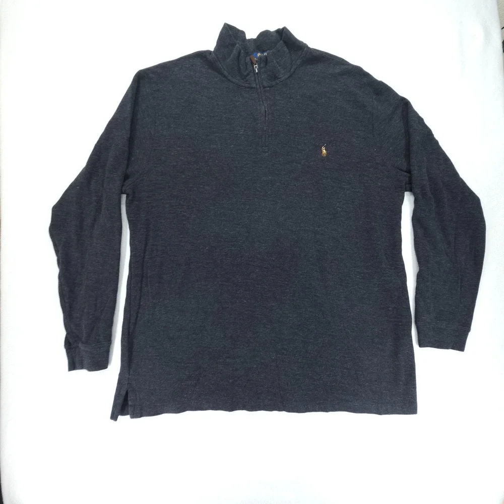 Polo Ralph Lauren Pullover Mens 2XL Gray Quarter Zip Estate Rib Pony Logo Preppy